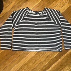 Beyond Yoga Live Out Loud Striped Cropped Sweatshirt Large Black White Made USA